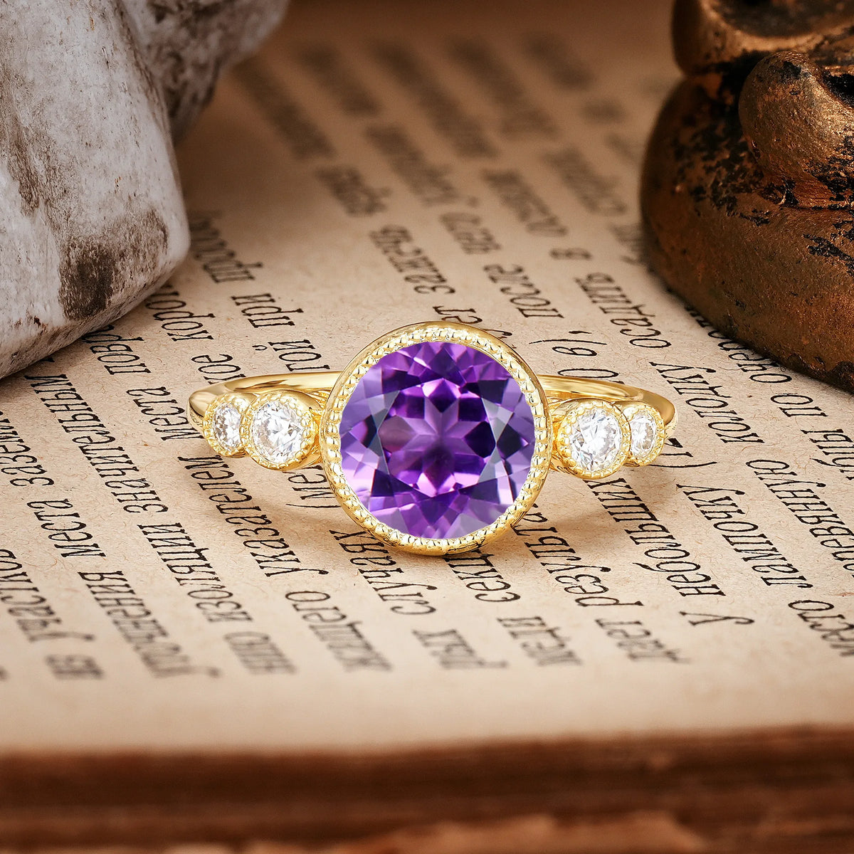 Classic Luxury Inset Round Cut Amethyst Engagement Ring