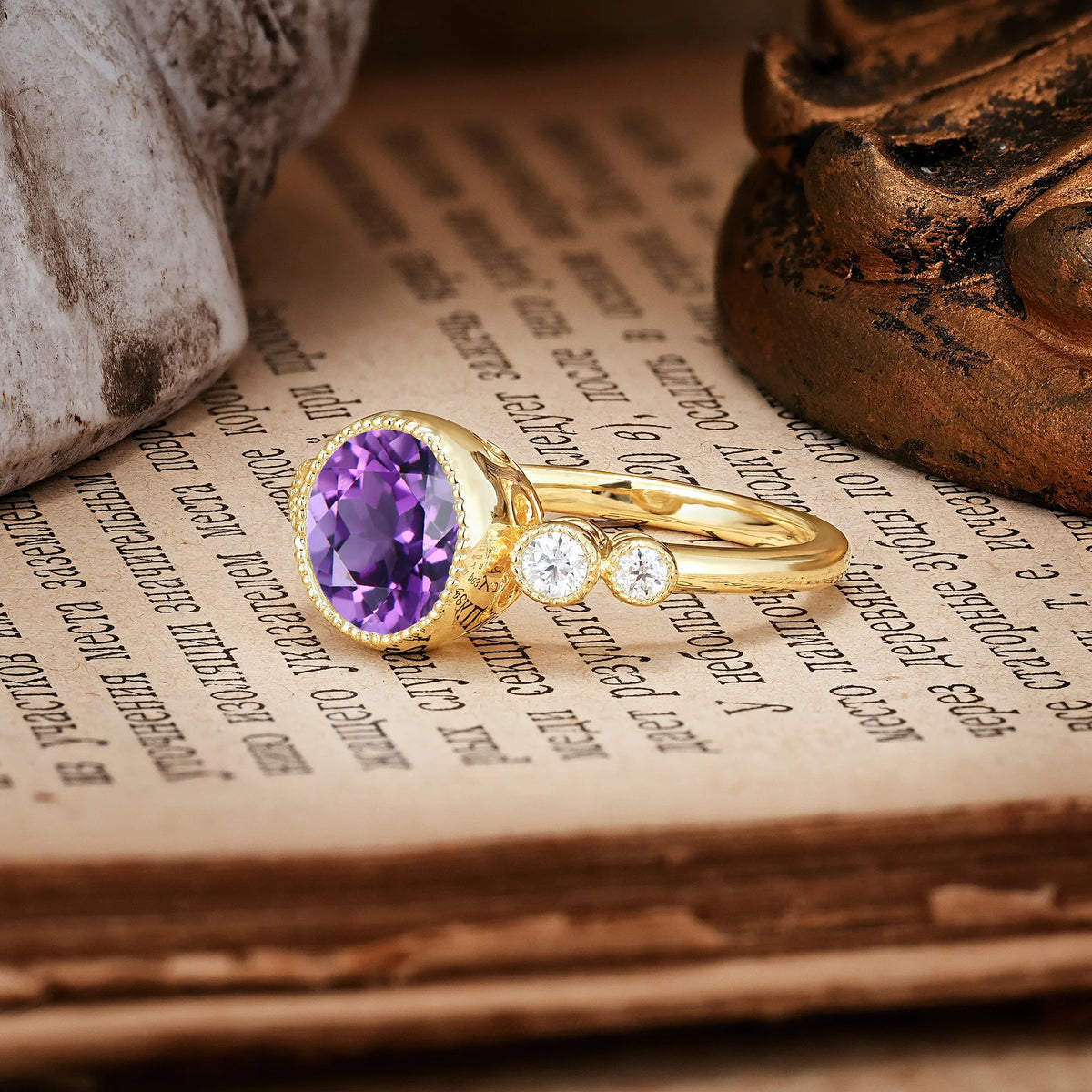 Classic Luxury Inset Round Cut Amethyst Engagement Ring