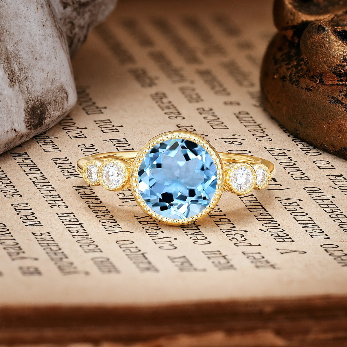 Classic Luxury Inset Round Cut Aquamarine Engagement Ring
