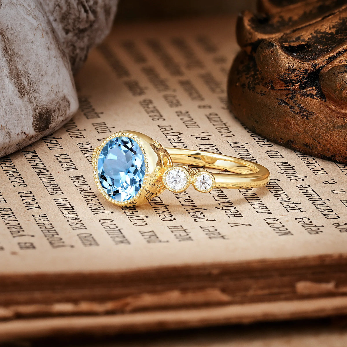 Classic Luxury Inset Round Cut Aquamarine Engagement Ring