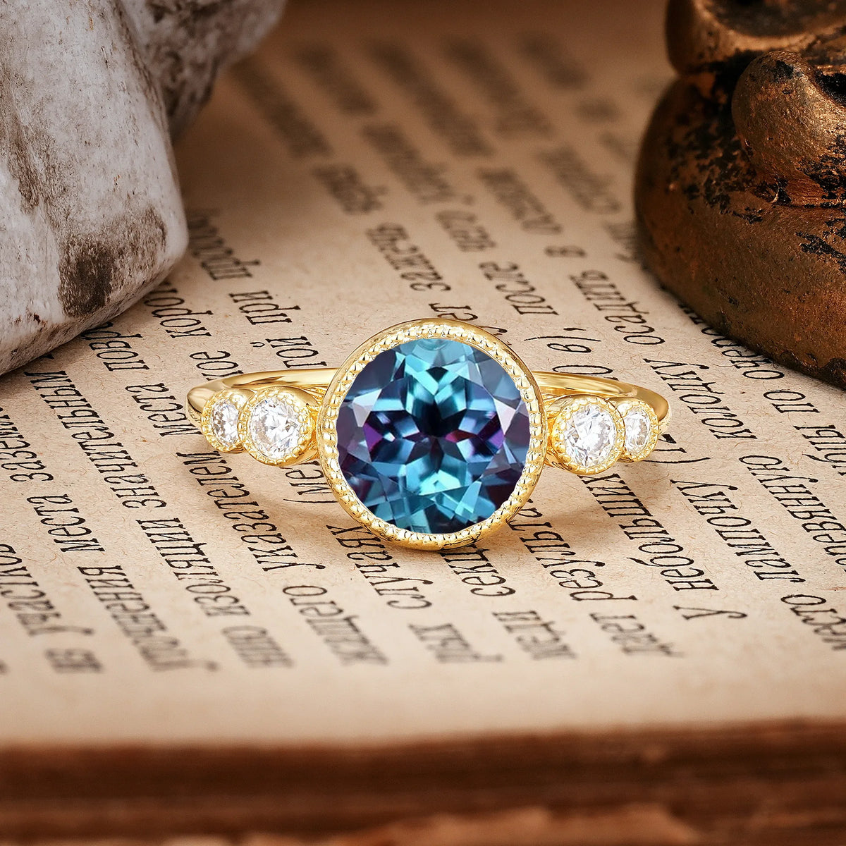 Classic Luxury Inset Round Cut Alexandrite Engagement Ring