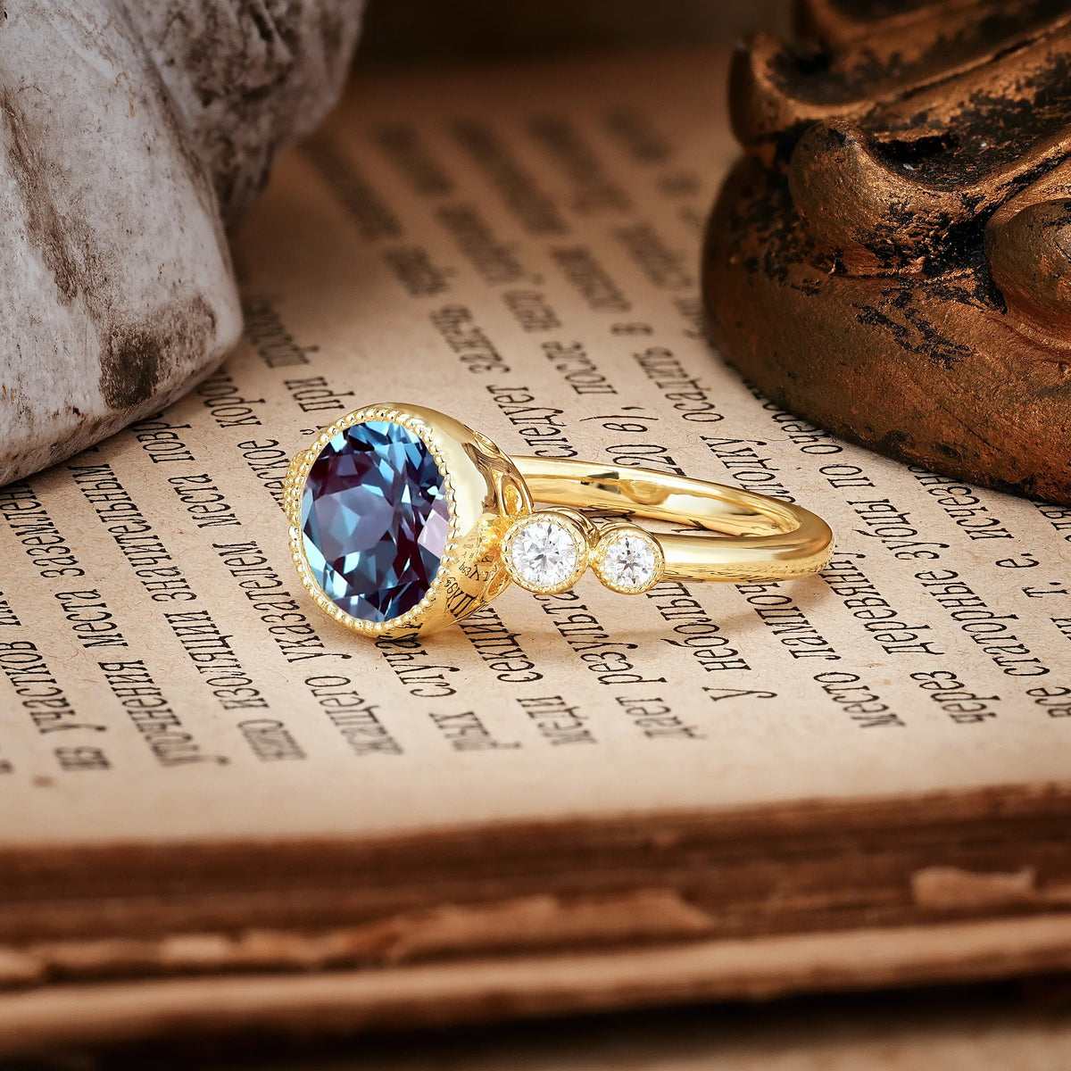 Classic Luxury Inset Round Cut Alexandrite Engagement Ring