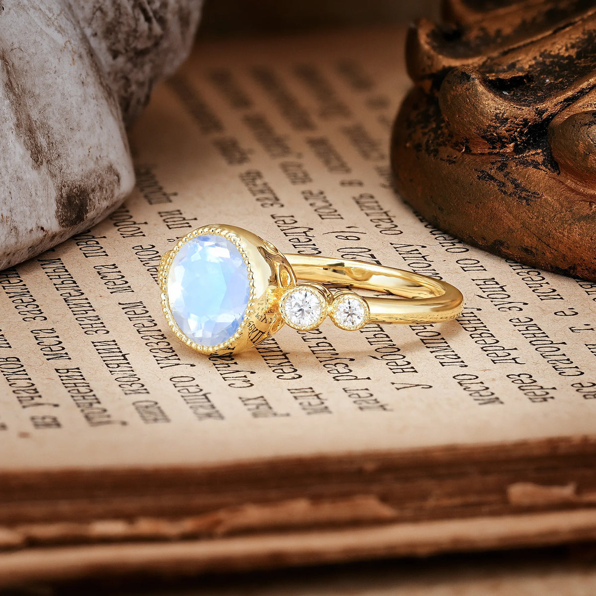 Classic Luxury Inset Round Cut Moonstone Engagement Ring