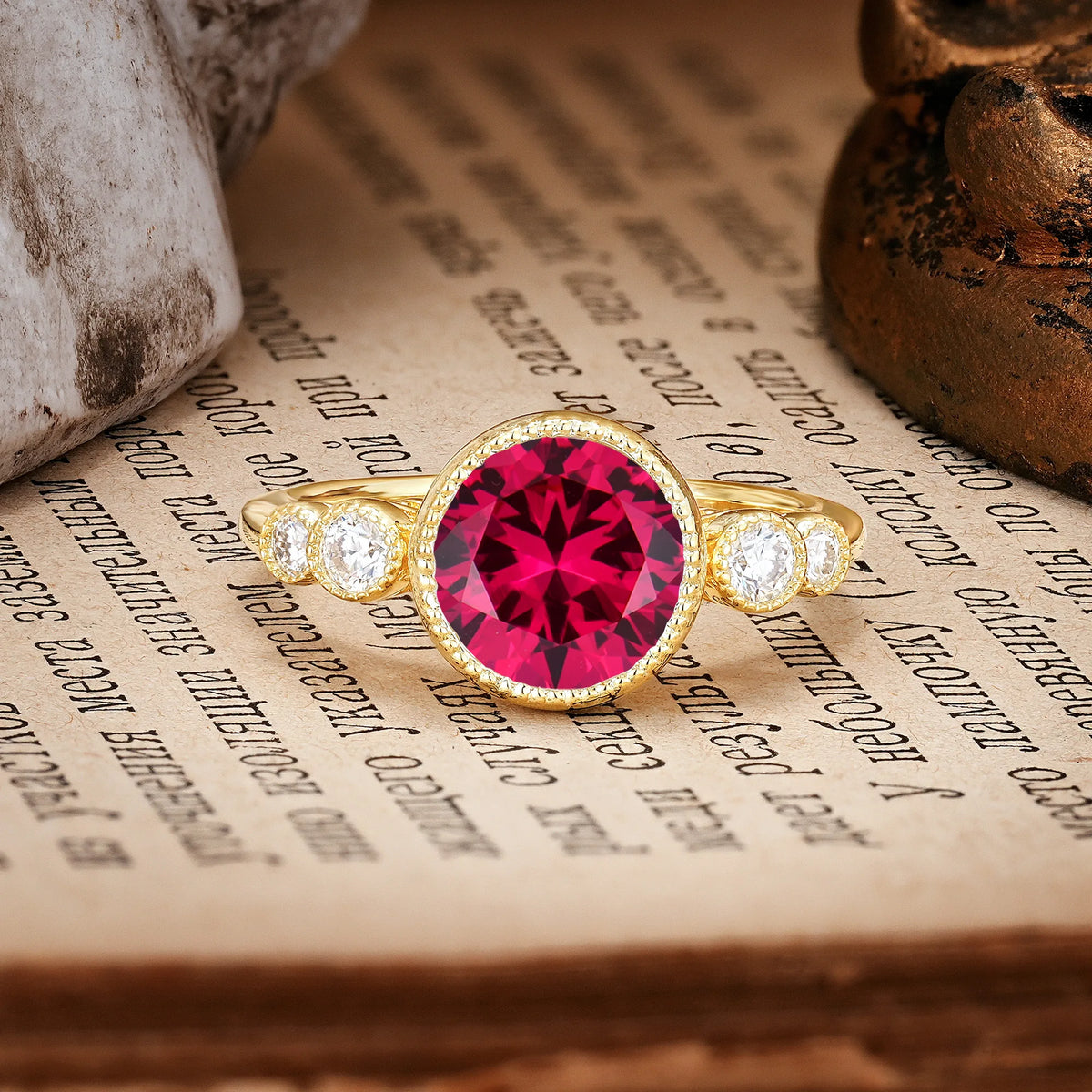 Classic Luxury Inset Round Cut Ruby Engagement Ring
