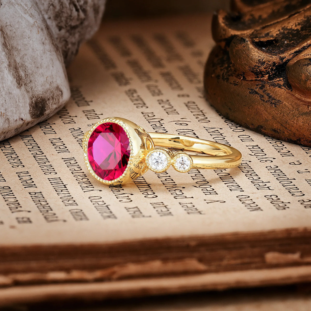 Classic Luxury Inset Round Cut Ruby Engagement Ring