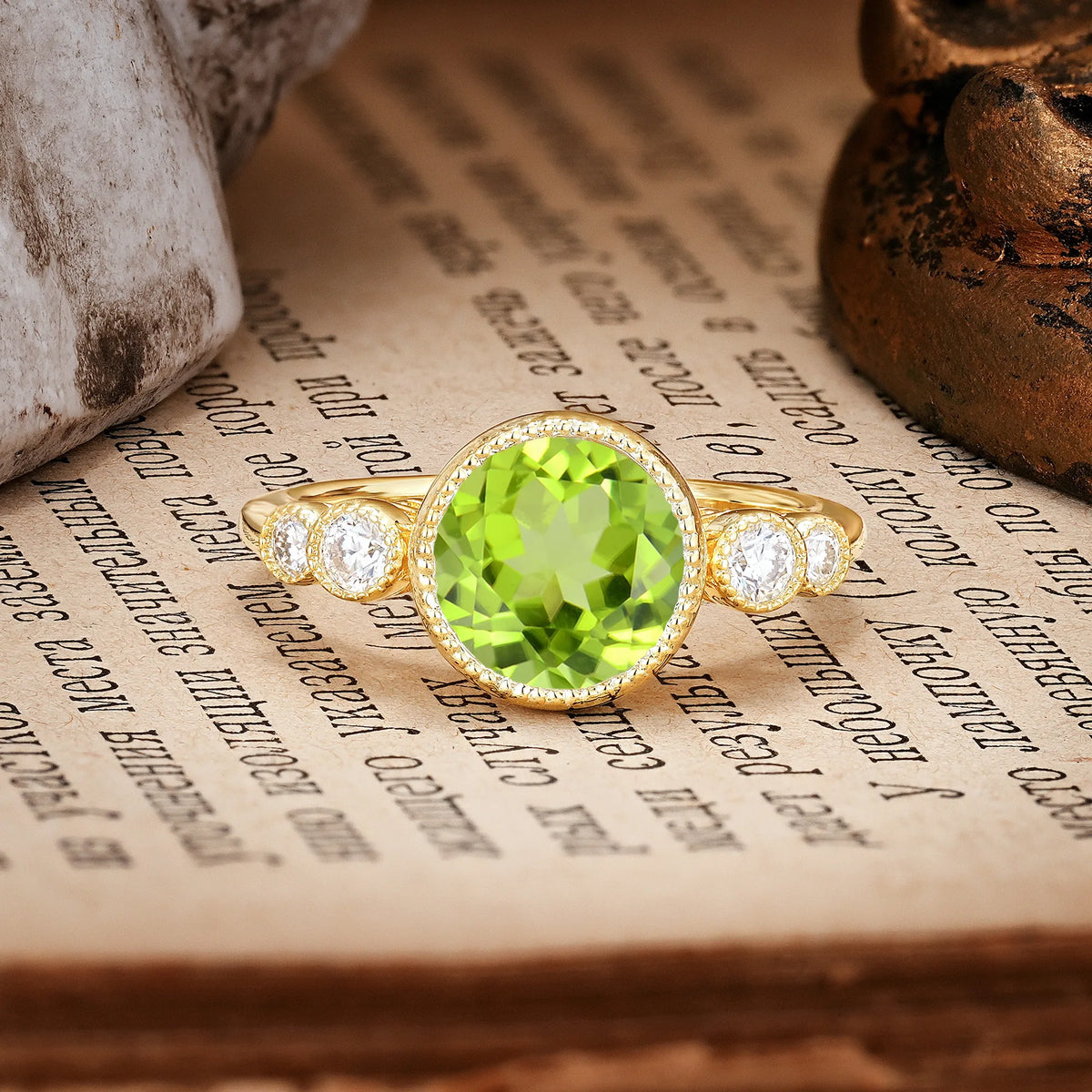 Classic Luxury Inset Round Cut Peridot Engagement Ring