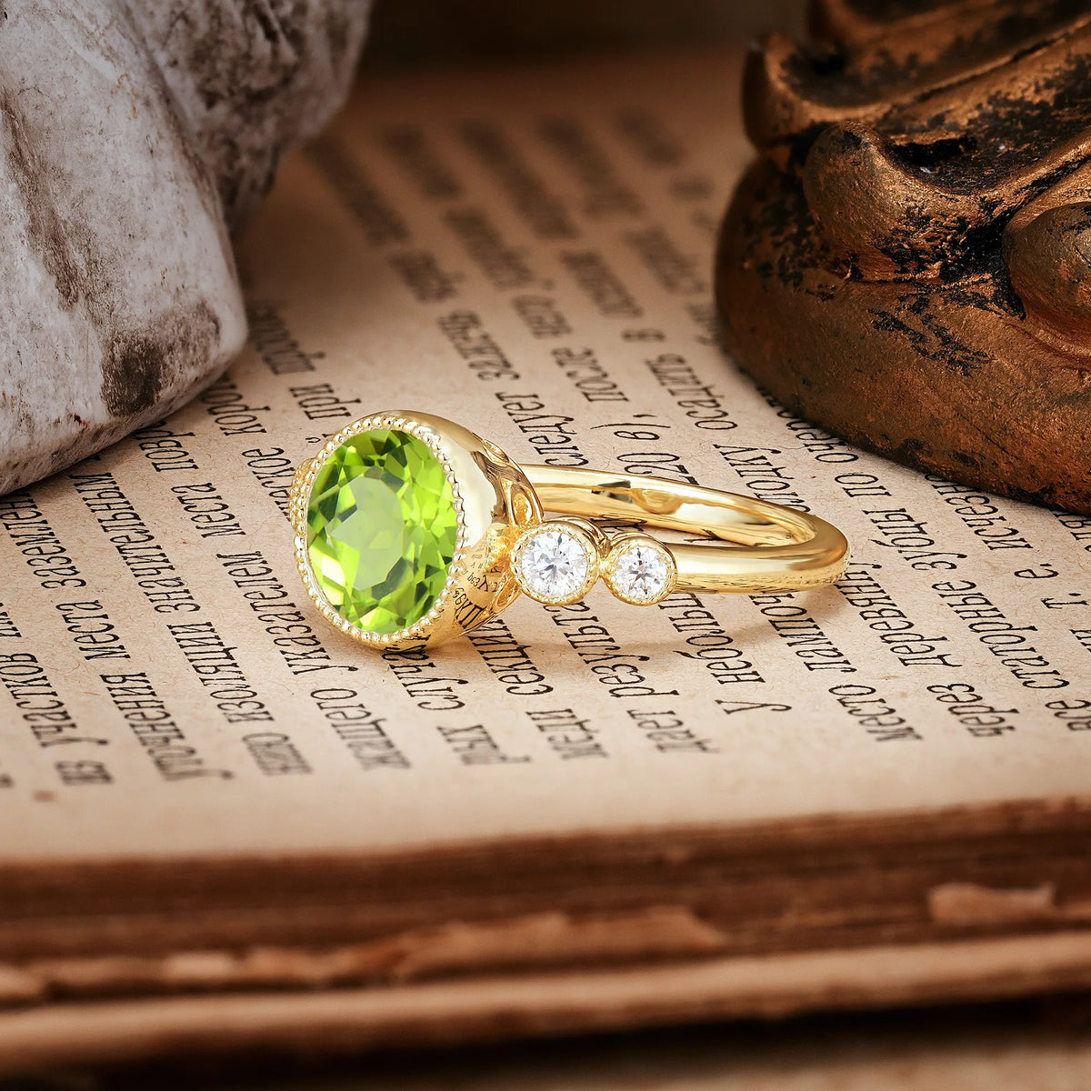 Classic Luxury Inset Round Cut Peridot Engagement Ring