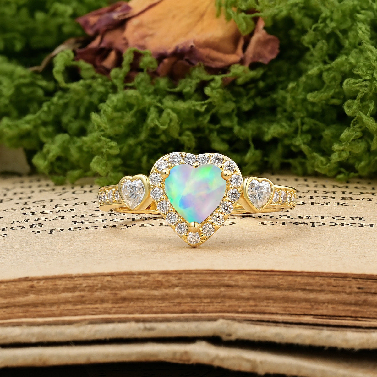Heart Cut Fire Opal Luxurious 3 Prong Engagement Ring