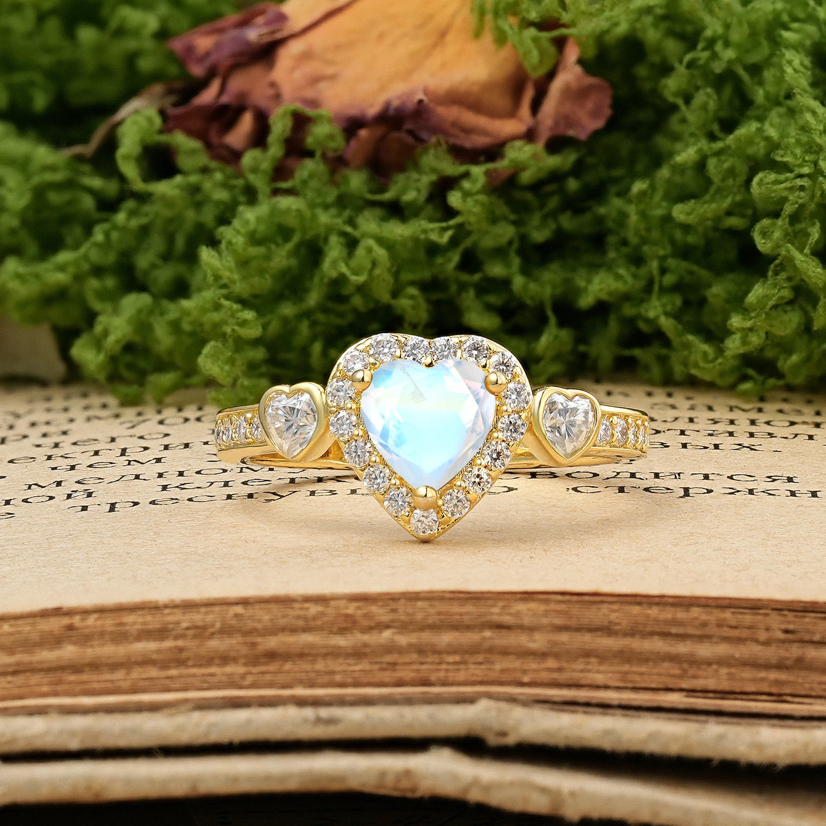 Heart Cut Moonstone Luxurious 3 Prong Engagement Ring