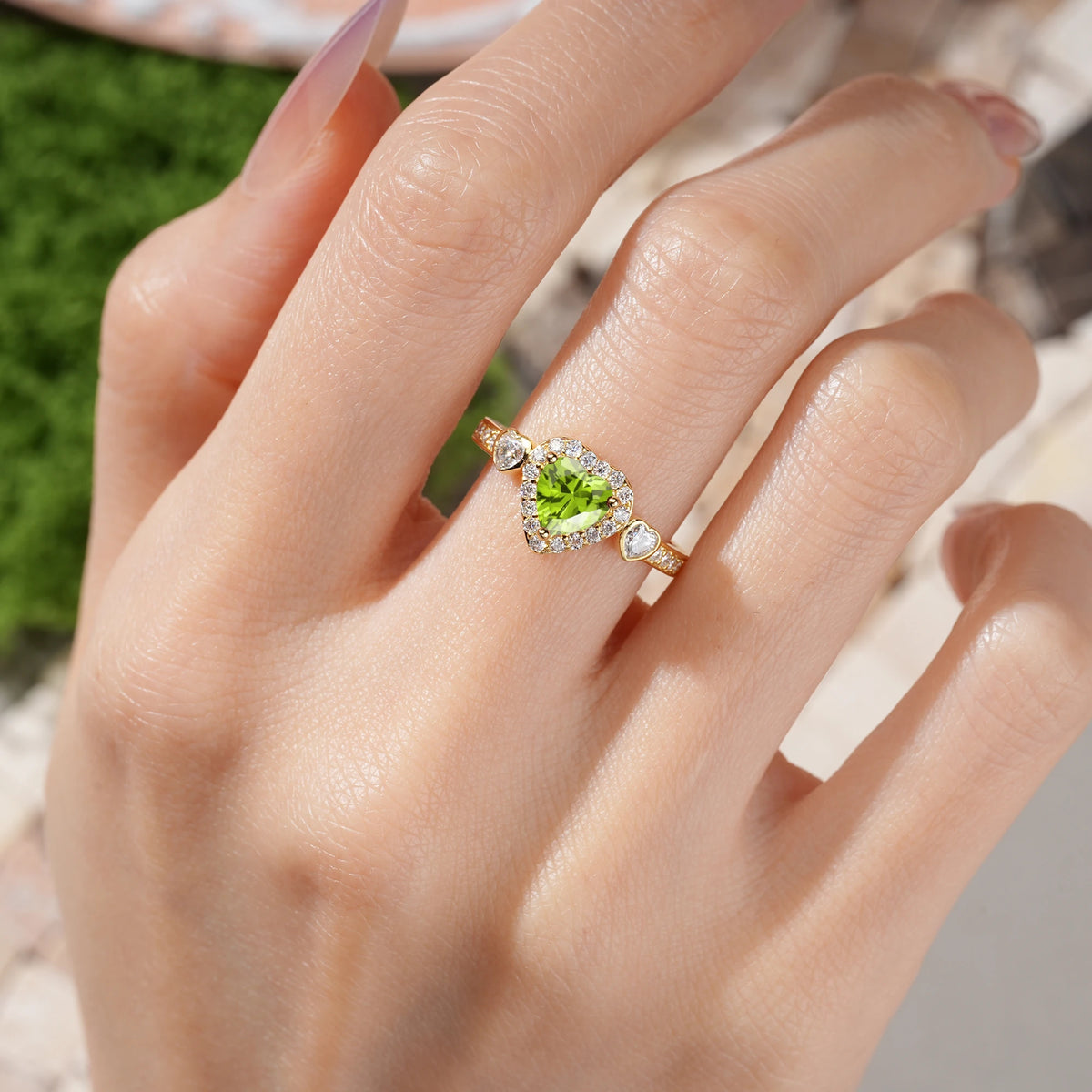 Heart Cut Peridot Luxurious 3 Prong Engagement Ring