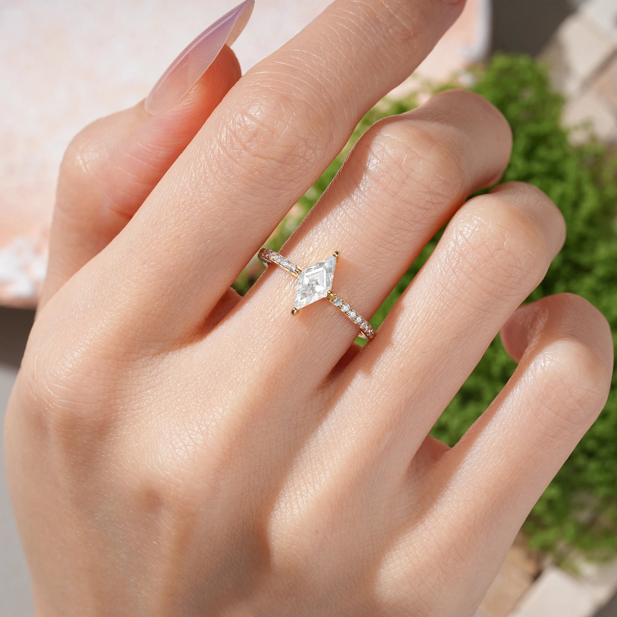 Kite Cut Moissanite Minimalist 4 Prong Promise Ring