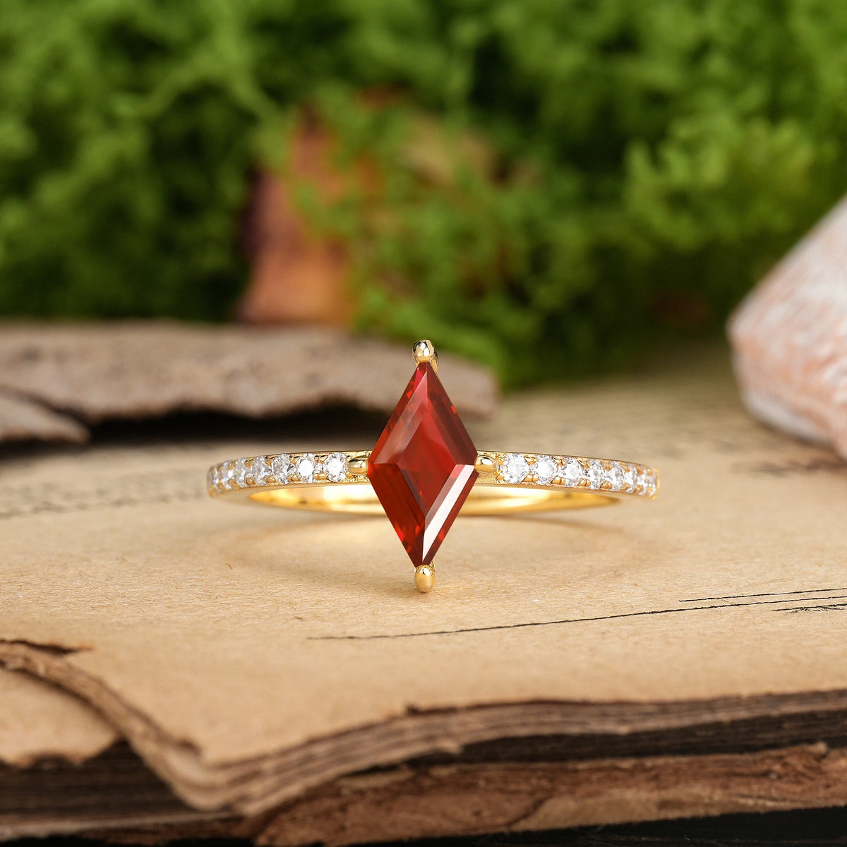 Kite Cut Garnet Minimalist 4 Prong Promise Ring