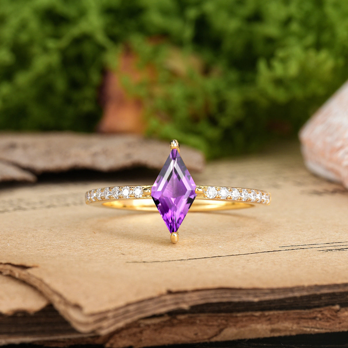 Kite Cut Amethyst Minimalist 4 Prong Promise Ring
