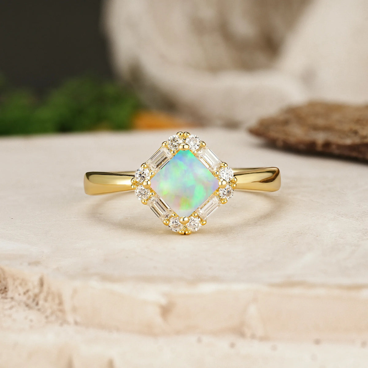 Princess-Cut Fire Opal Classic Luxury 4-Prong Engagement Ring