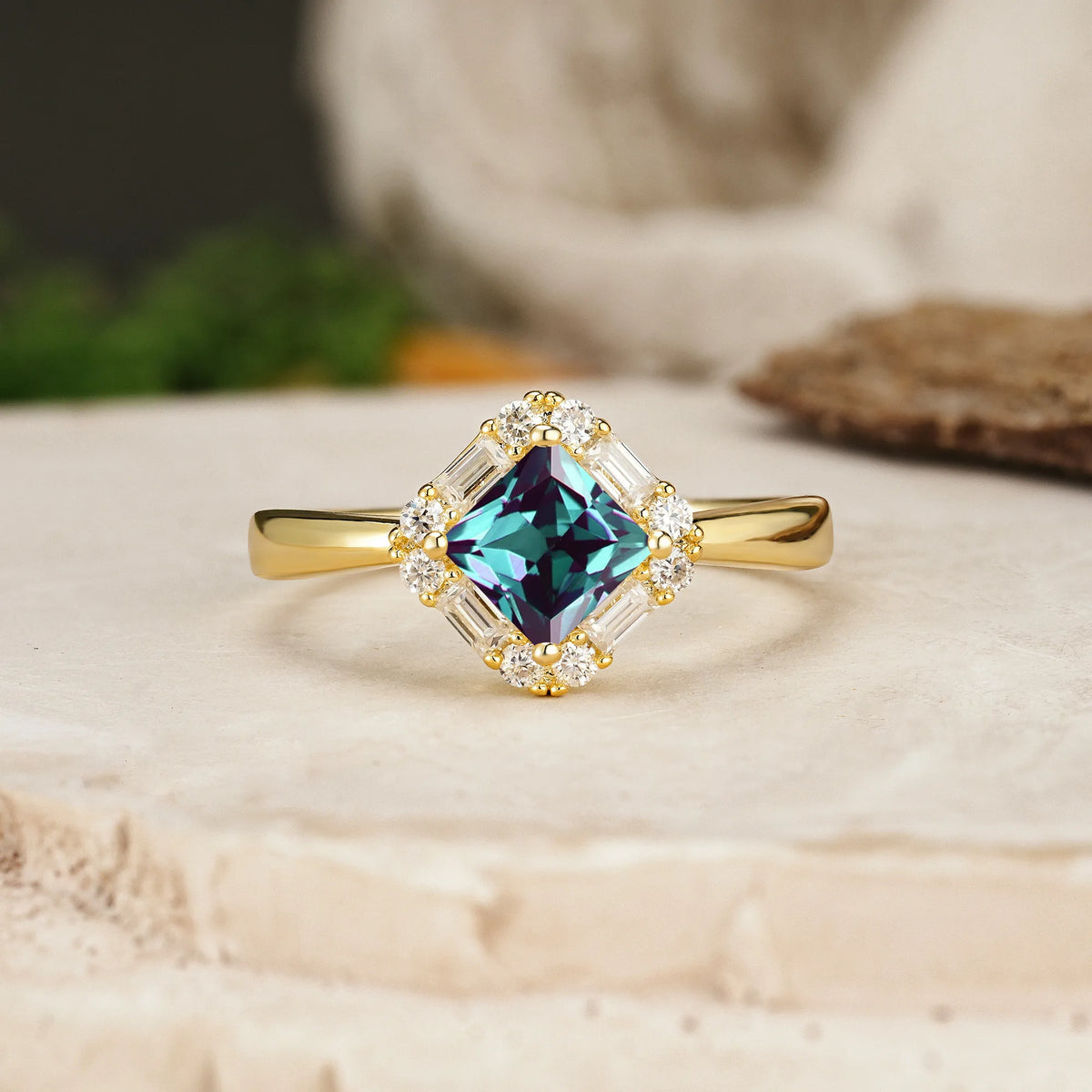 Princess-Cut Alexandrite Classic Luxury 4-Prong Engagement Ring