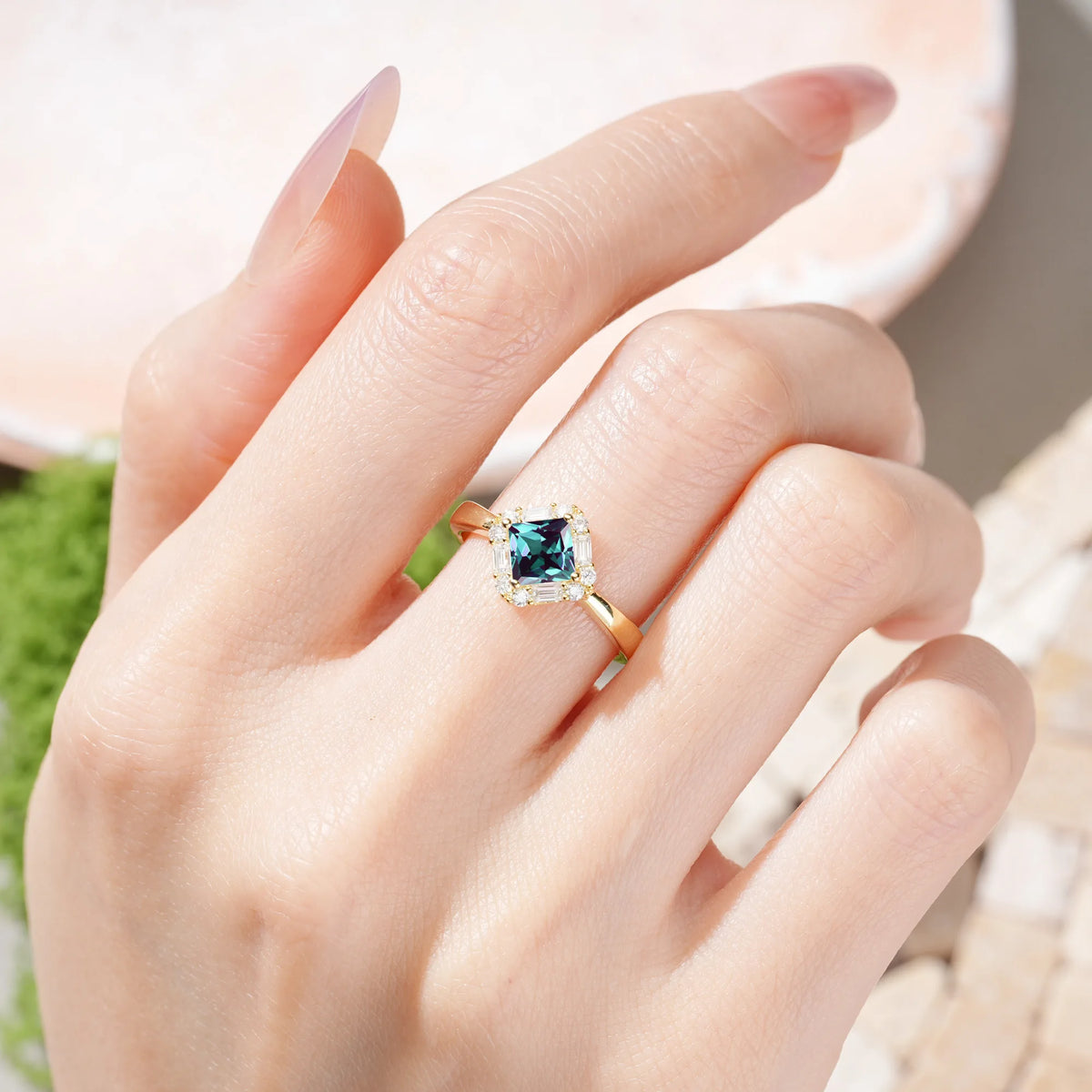 Princess-Cut Alexandrite Classic Luxury 4-Prong Engagement Ring