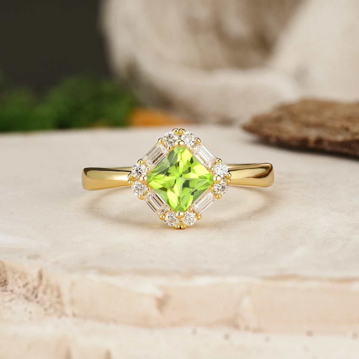 Princess-Cut Peridot Classic Luxury 4-Prong Engagement Ring