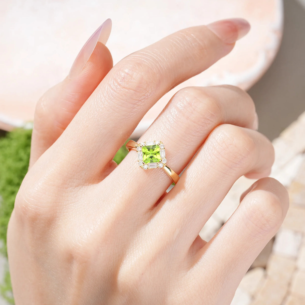 Princess-Cut Peridot Classic Luxury 4-Prong Engagement Ring