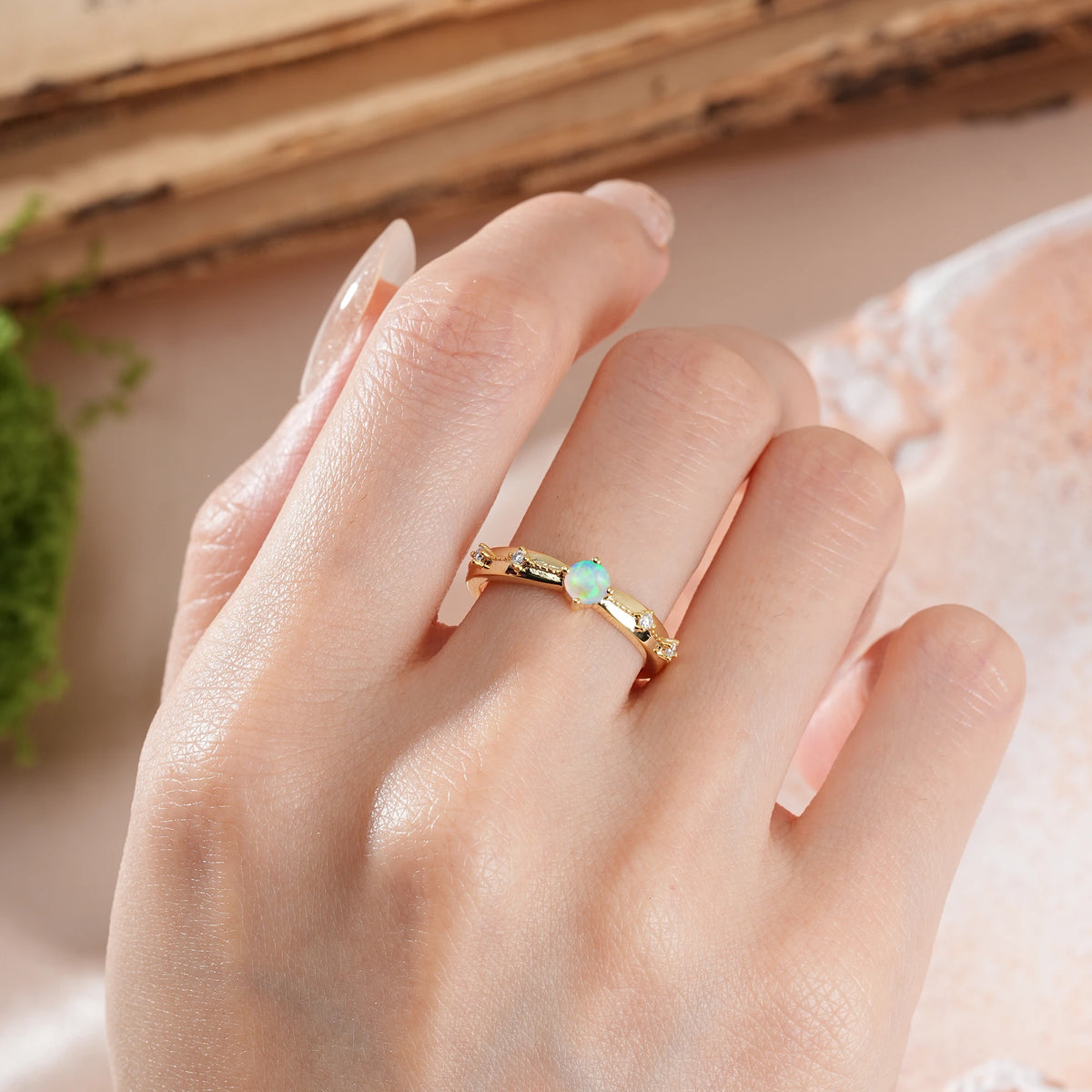 Round Cut Fire Opal Simply Luxurious 4-Prong Wedding Ring