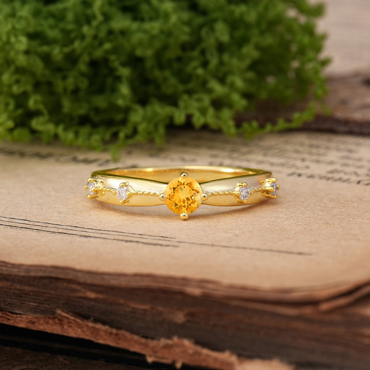 Round Cut Citrine Simply Luxurious 4-Prong Wedding Ring