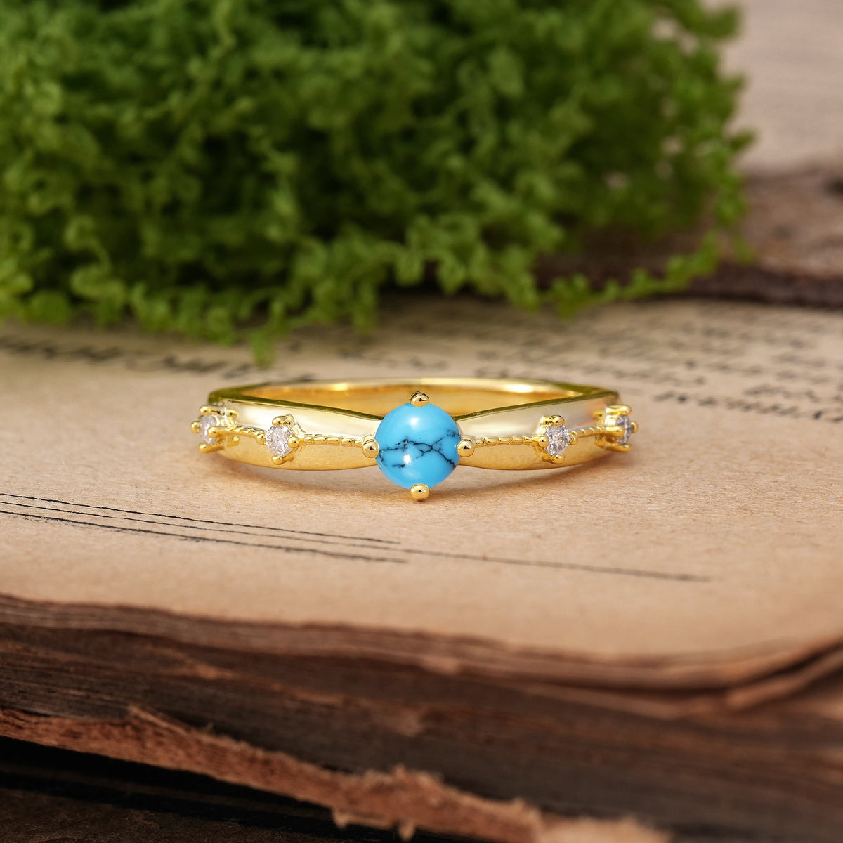 Round Cut Turquoise Simply Luxurious 4-Prong Wedding Ring