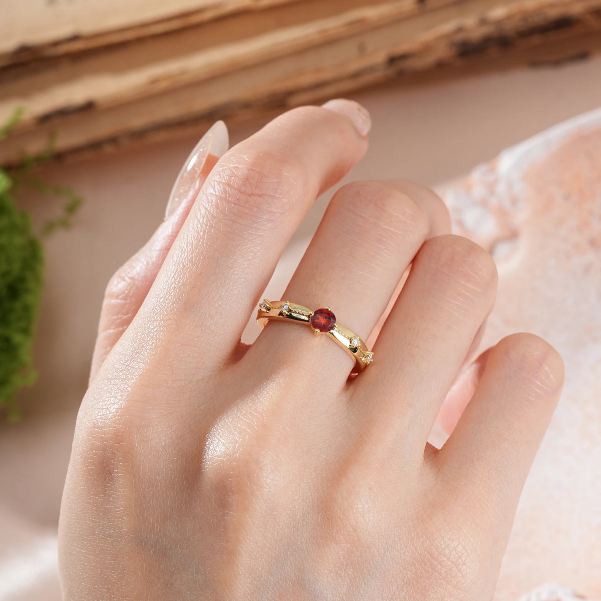 Round Cut Garnet Simply Luxurious 4-Prong Wedding Ring