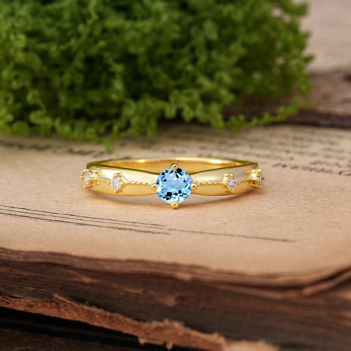 Round Cut Aquamarine Simply Luxurious 4-Prong Wedding Ring