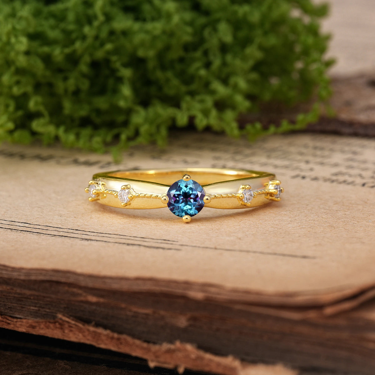 Round Cut Alexandrite Simply Luxurious 4-Prong Wedding Ring