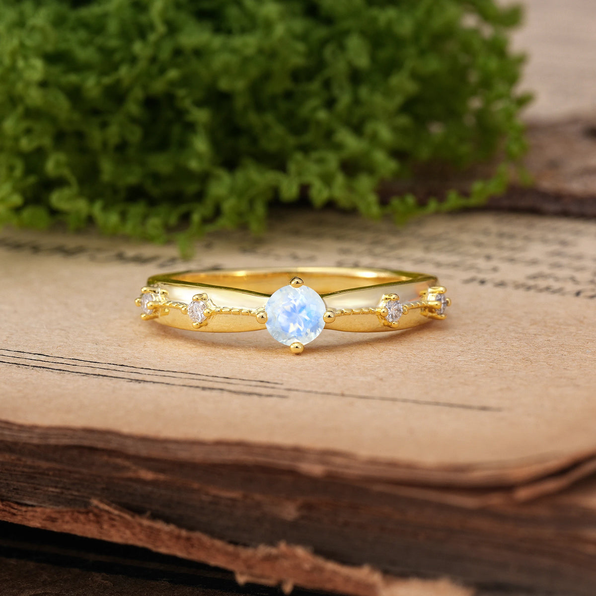 Round Cut Moonstone Simply Luxurious 4-Prong Wedding Ring