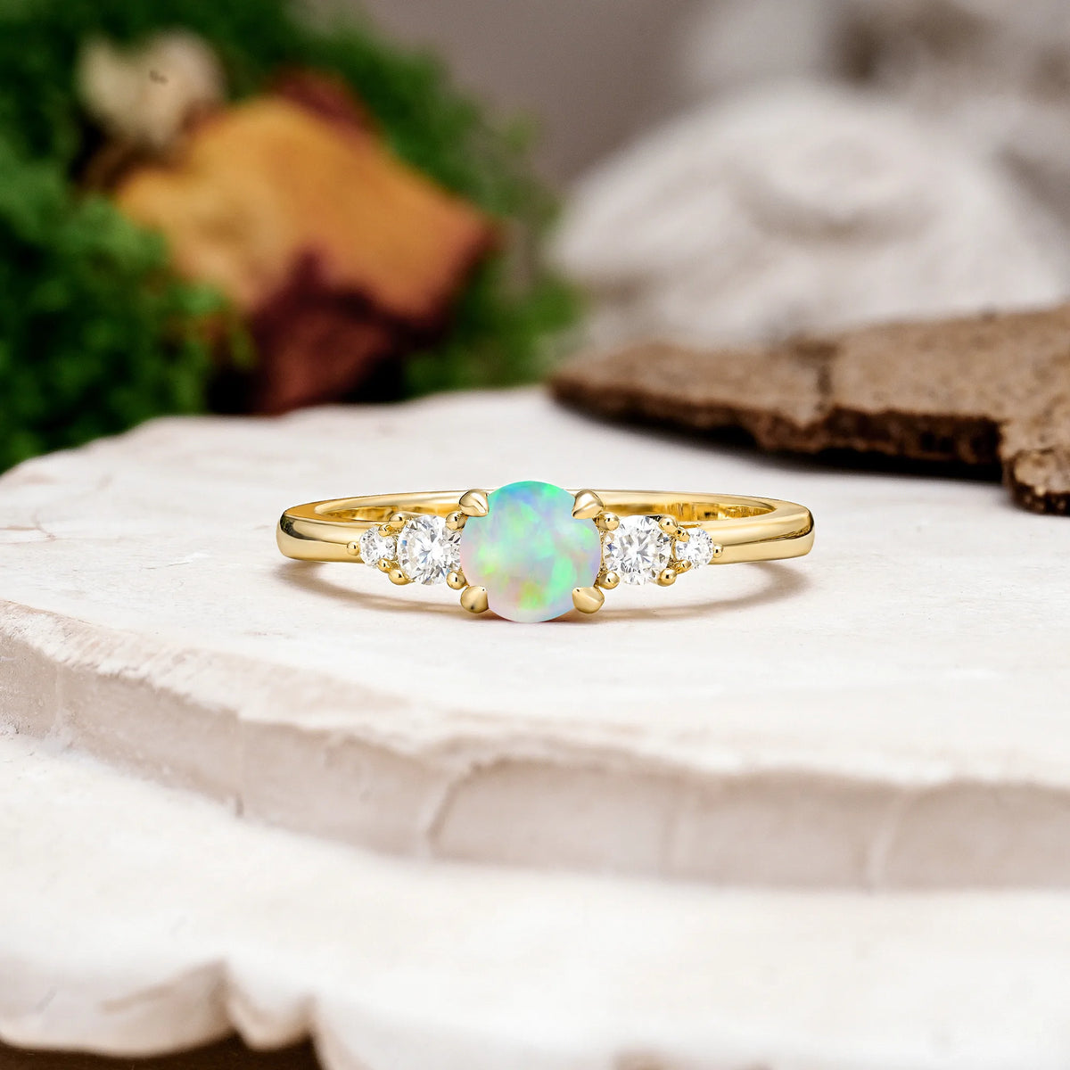 Round Cut Fire Opal Simply Luxurious 4-Prong Promise Ring