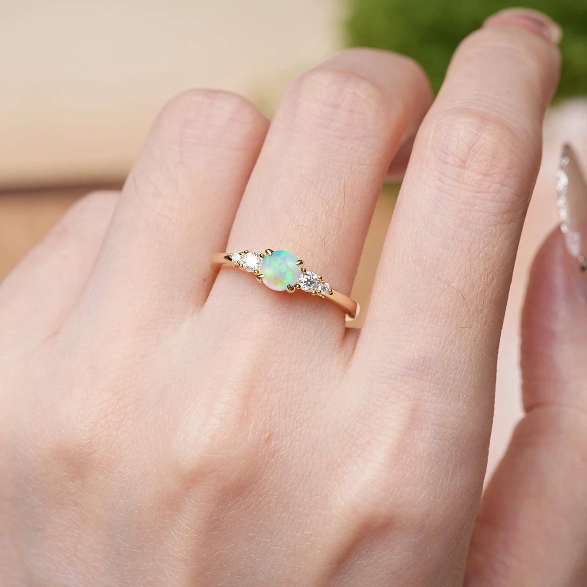 Round Cut Fire Opal Simply Luxurious 4-Prong Promise Ring