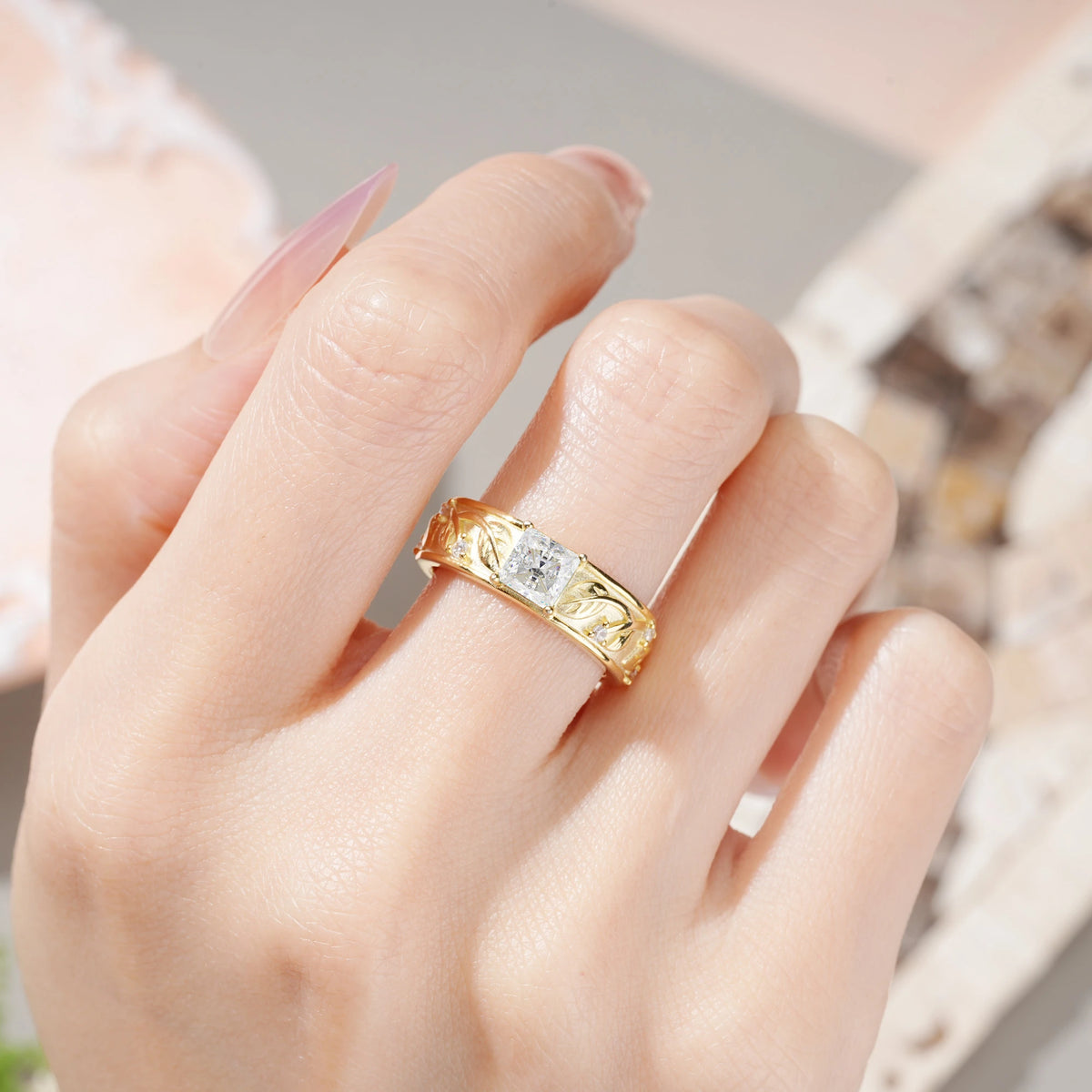 Moissanite Nature-Inspired Luxury 4-Prong Engagement Ring