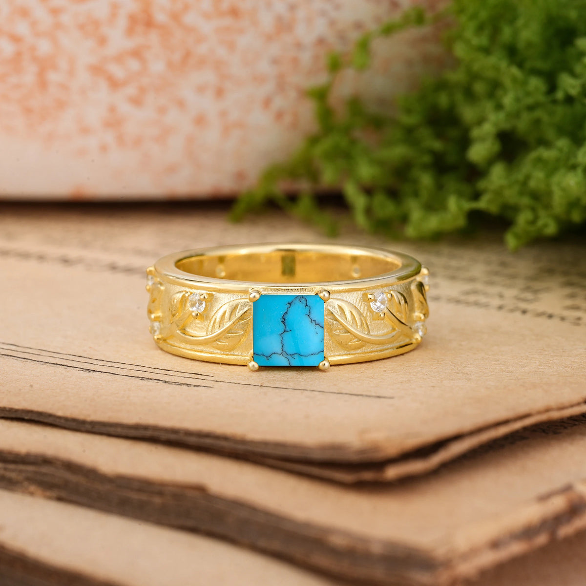 Turquoise Nature-Inspired Luxury 4-Prong Engagement Ring