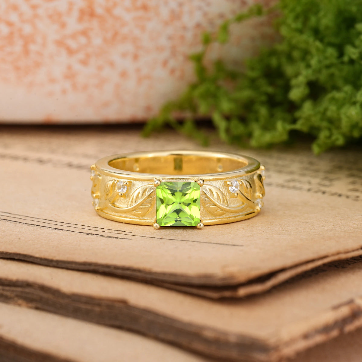 Peridot Nature-Inspired Luxury 4-Prong Engagement Ring
