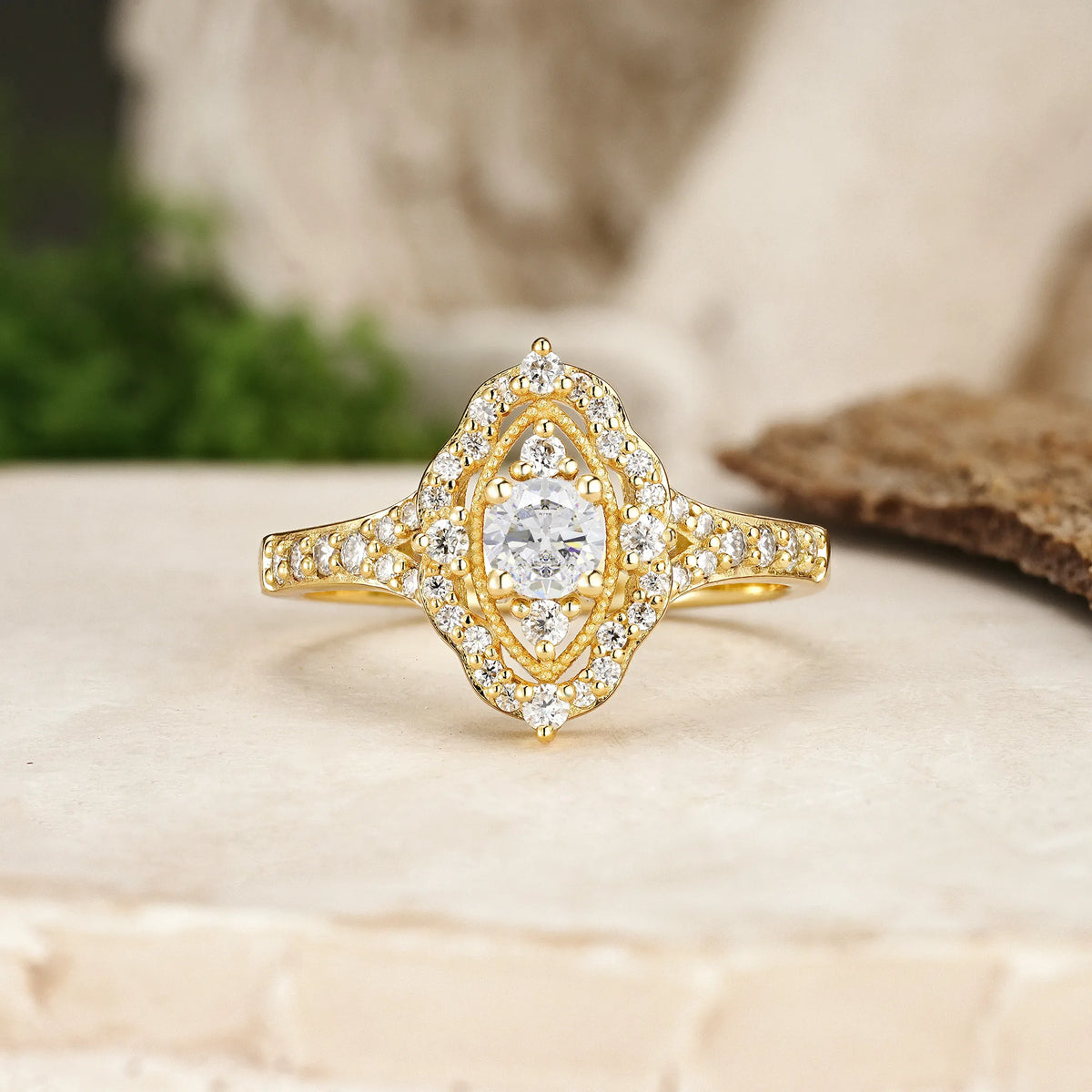 Round Cut Moissanite Vintage Art‑Deco Open‑Filigree Halo Engagement Ring