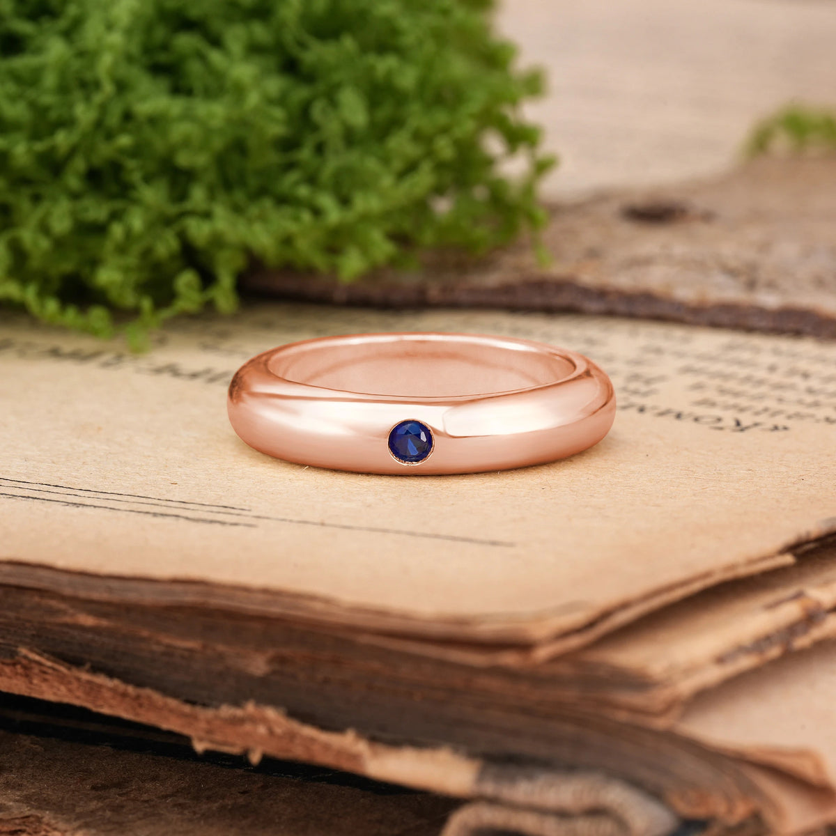 Round‑Cut Sapphire Sleek Polished Solitaire Stackable Wedding Ring
