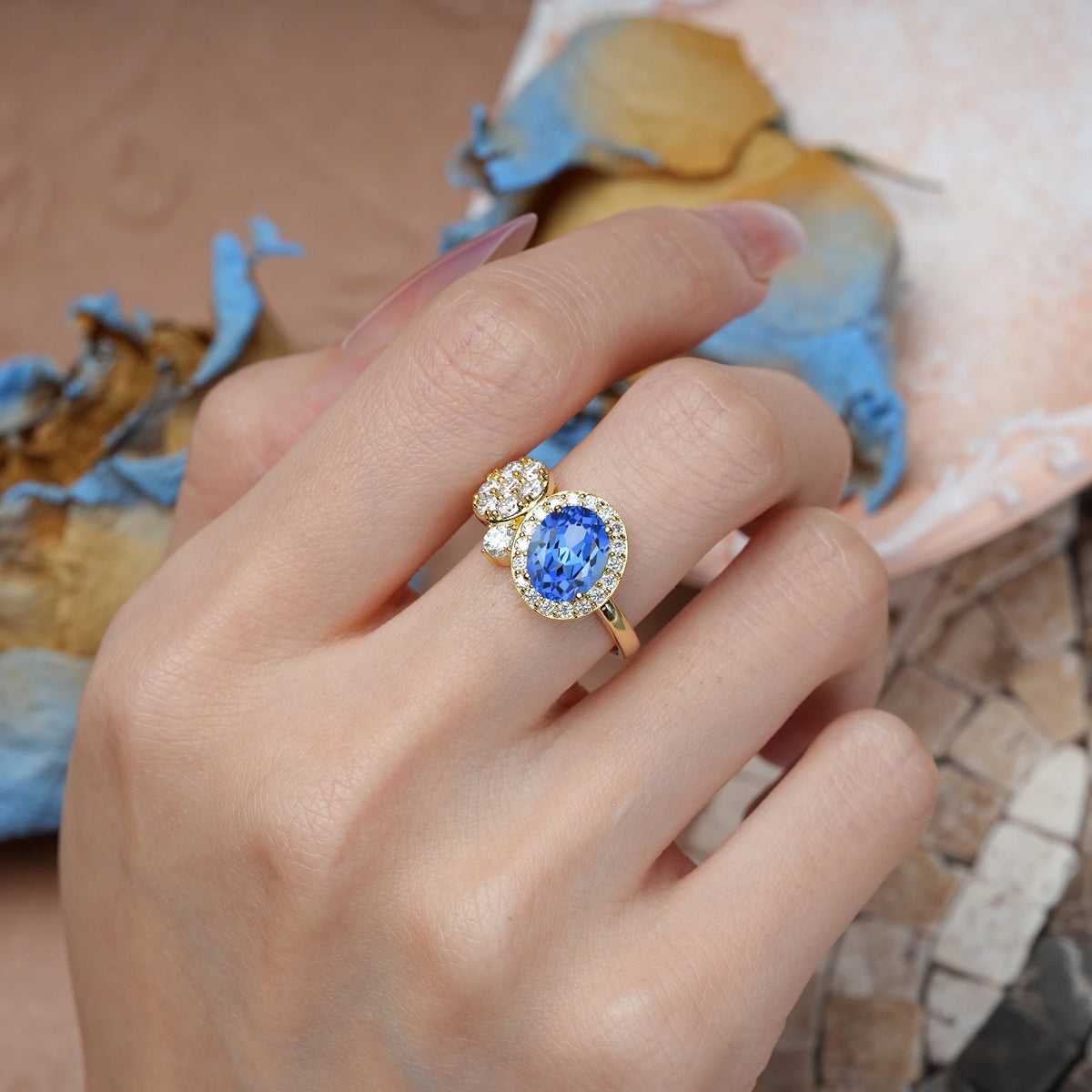 Oval Cut Sapphire Unique 4-Prong Promise Ring
