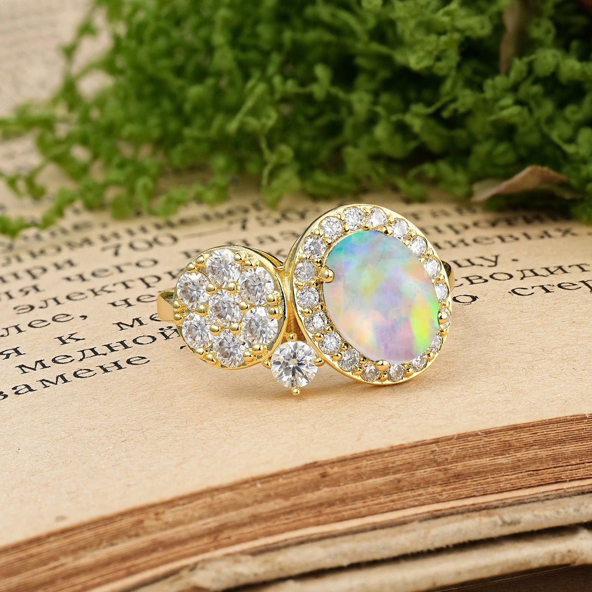 Oval Cut Fire Opal Unique 4-Prong Promise Ring