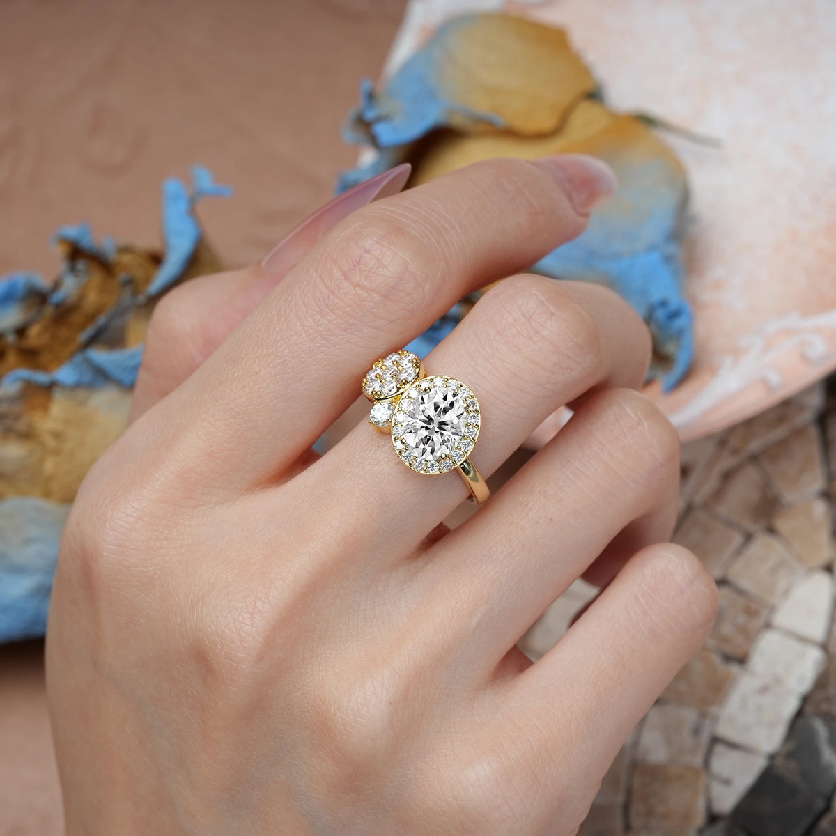 Oval Cut Lab Diamond Unique 4-Prong Promise Ring