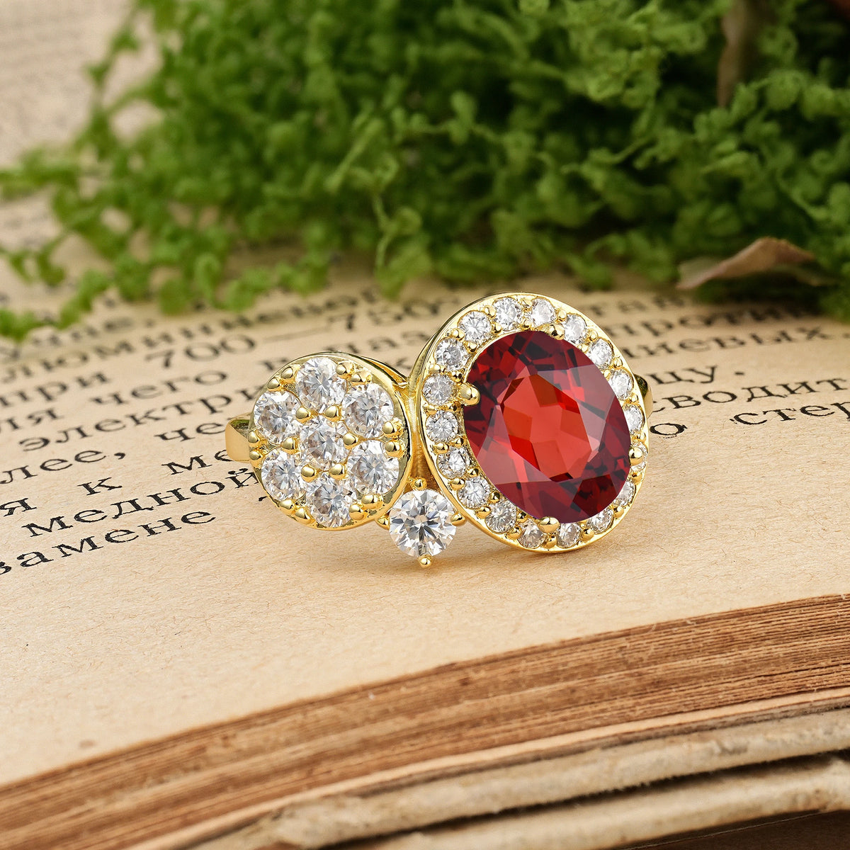Oval Cut Garnet Unique 4-Prong Promise Ring
