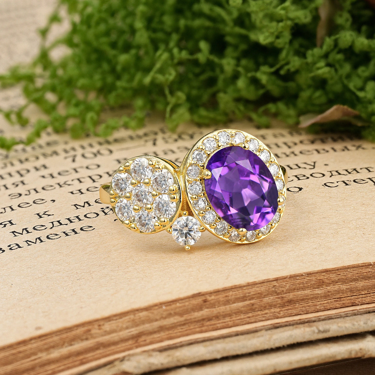 Oval Cut Amethyst Unique 4-Prong Promise Ring