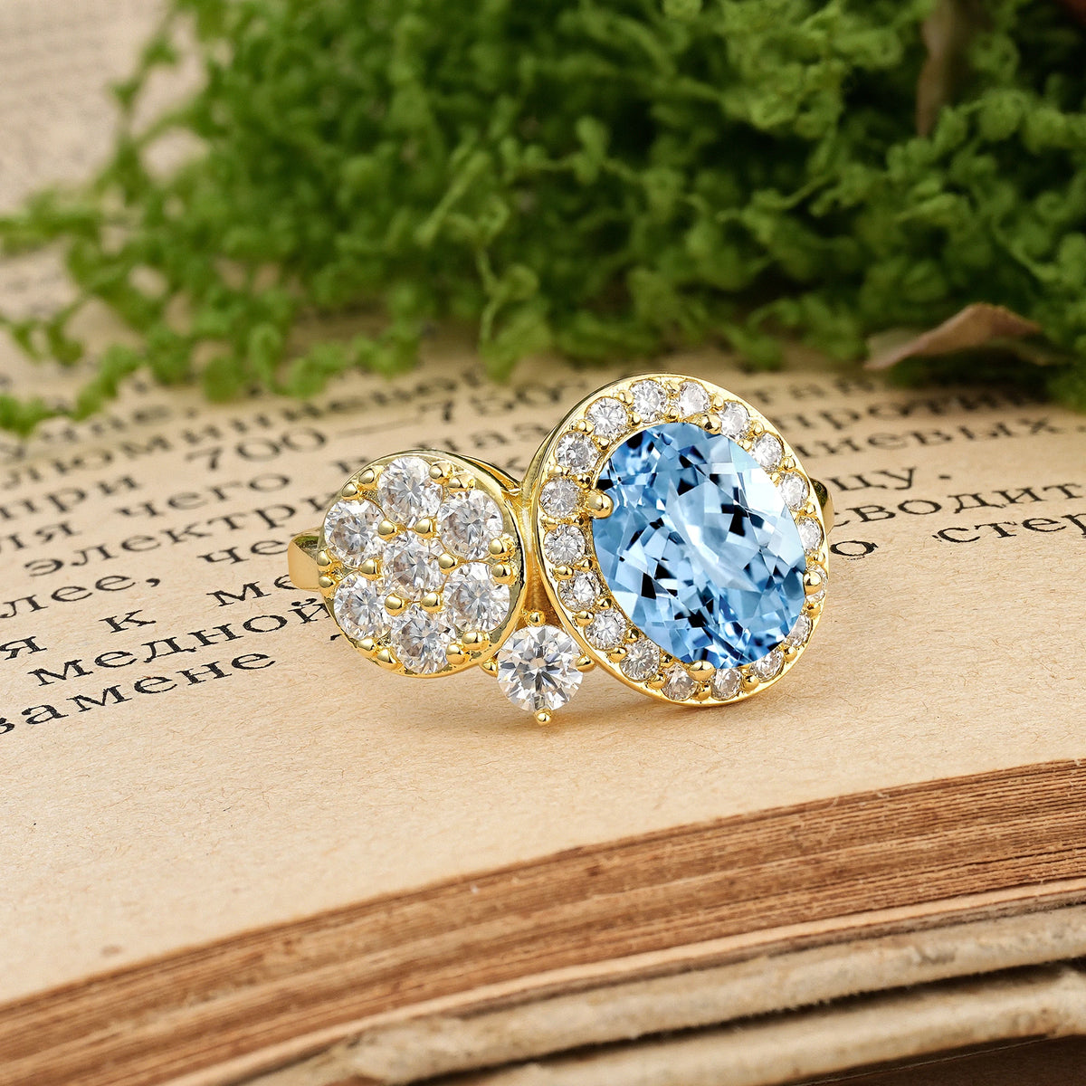 Oval Cut Aquamarine Unique 4-Prong Promise Ring