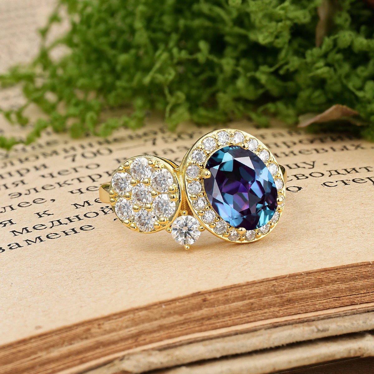 Oval Cut Alexandrite Unique 4-Prong Promise Ring