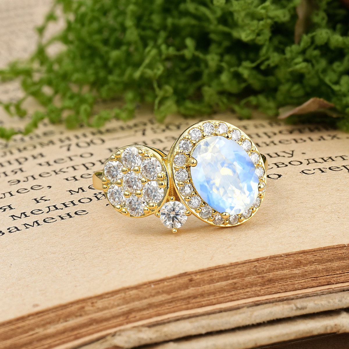 Oval Cut Moonstone Unique 4-Prong Promise Ring