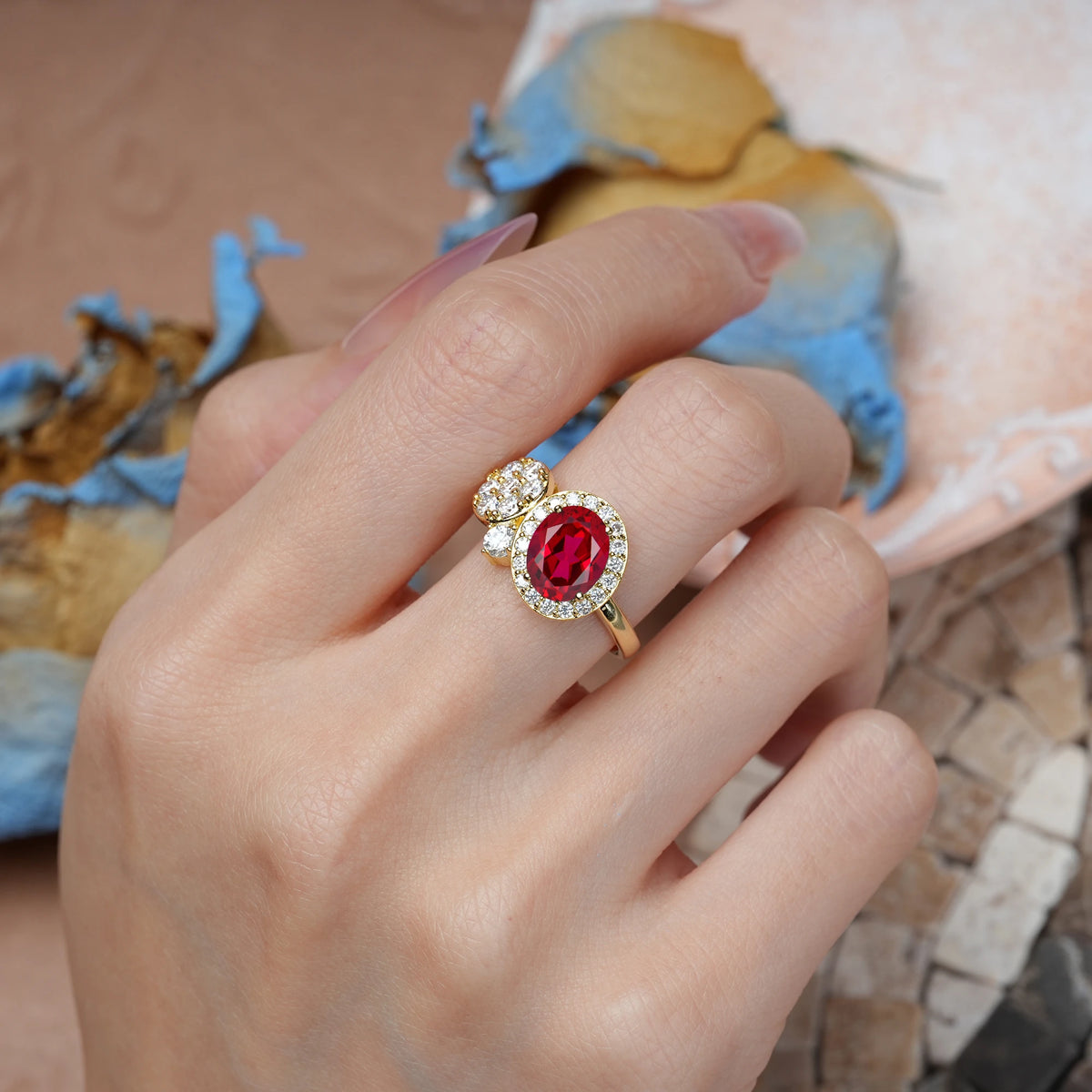 Oval Cut Ruby Unique 4-Prong Promise Ring