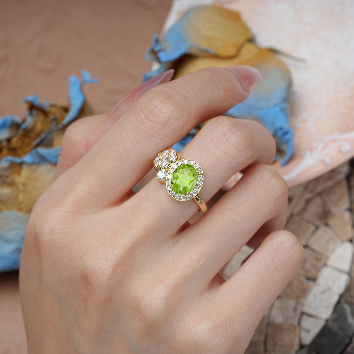 Oval Cut Peridot Unique 4-Prong Promise Ring