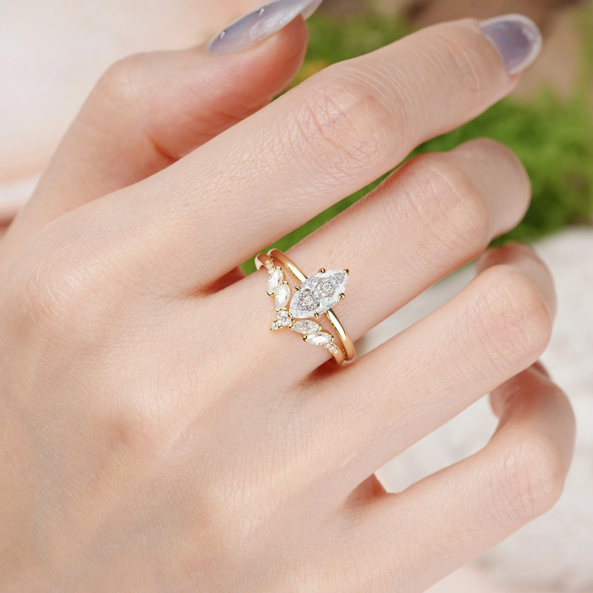 Marquise Cut Moissanite Classic, Luxurious 6-Prong Bridal Ring Set