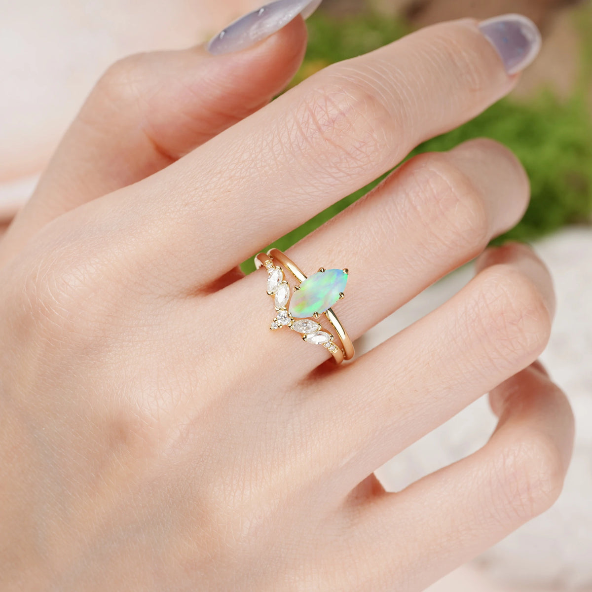 Marquise Cut Fire Opal Classic, Luxurious 6-Prong Bridal Ring Set