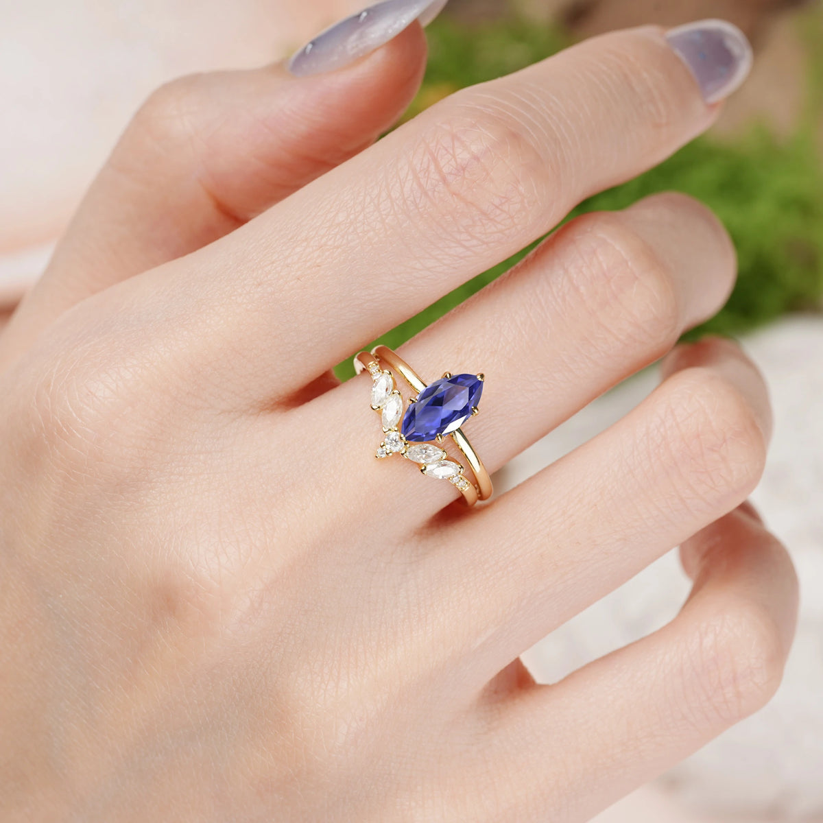 Marquise Cut Tanzanite Classic, Luxurious 6-Prong Bridal Ring Set