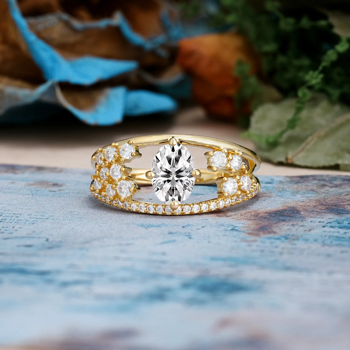 Oval Cut Lab Diamond Unique Openwork, Luxurious 4-Prong Promise Ring